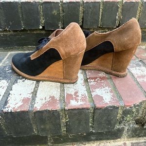 Pilcro and the Letterpress Oxford Wedges Booties Brown Black Suede Size 8.5W